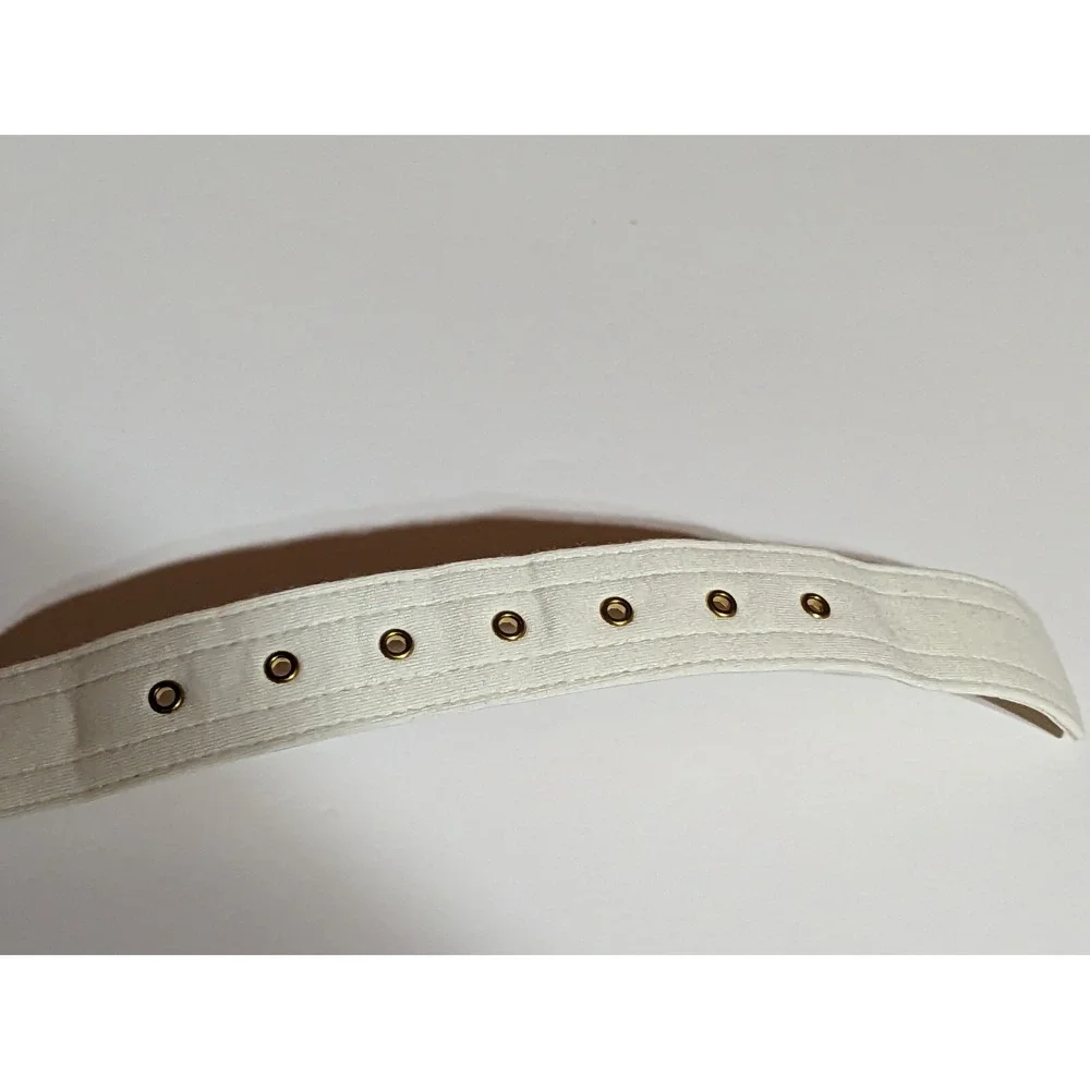Vintage White Cloth Belt Gold Tone Buckle Made In Canada Women's‎ Extra Large